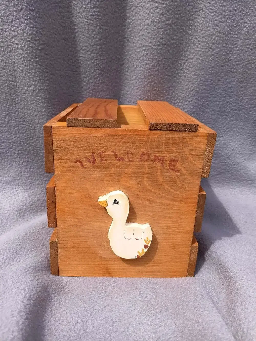 Vintage Goose Welcome Wood Box Tissue Box Holder Homemade Country Cottagecore